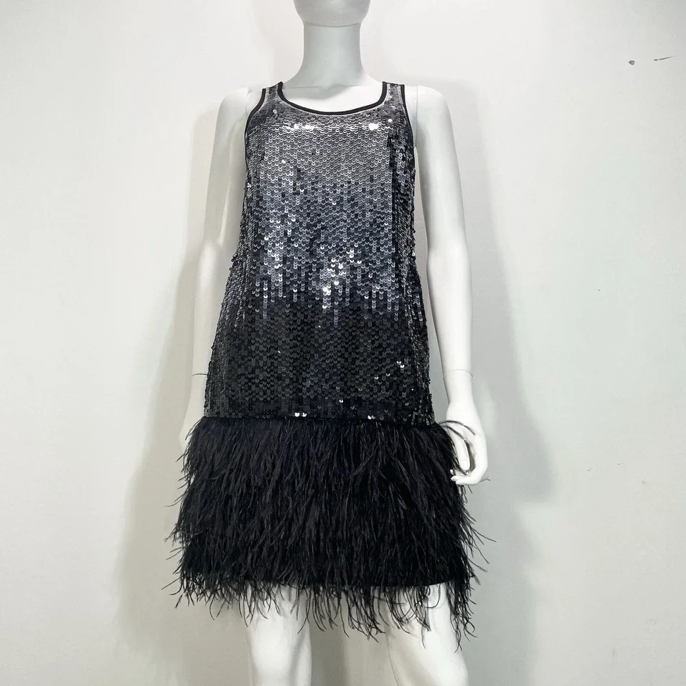 michael michael kors womens ombre Metalic sequence and feather dress size XS